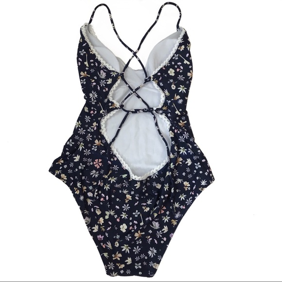 Other - Lace-Up Back Floral Bathing Suit